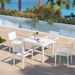 Set pranzo bianco con tavolo 105/210x75 cm e 4 sedie textilene e alluminio - Carioca