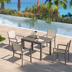 Set pranzo tortora con tavolo 105/210x75 cm e 4 sedie textilene e alluminio - Carioca