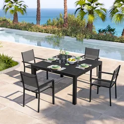 Set pranzo antracite con tavolo 136x136 cm e 4 sedie con braccioli textilene e alluminio - Carioca