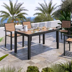 Tavolo allungabile 140/210x77 cm in alluminio antracite con top effetto legno miele - Carioca Wood