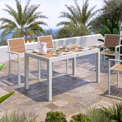 Tavolo allungabile 140/210x77 cm in alluminio bianco con top effetto legno miele - Carioca Wood