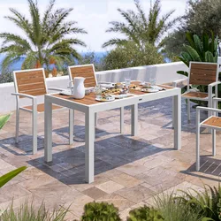 Tavolo allungabile 140/210x77 cm in alluminio bianco con top effetto legno caramello - Carioca Wood