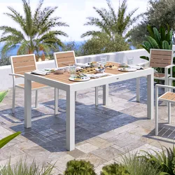 Tavolo allungabile 160/240x100 cm in alluminio bianco con top effetto legno miele - Carioca Wood