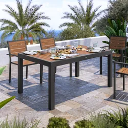 Tavolo allungabile 160/240x100 cm in alluminio antracite con top effetto legno caramello - Carioca Wood