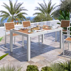 Tavolo allungabile 160/240x100 cm in alluminio bianco con top effetto legno caramello - Carioca Wood