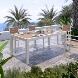 Tavolo allungabile 200/300x100 cm in alluminio bianco con top effetto legno miele - Carioca Wood