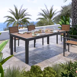 Tavolo allungabile 200/300x100 cm in alluminio antracite con top effetto legno caramello - Carioca Wood