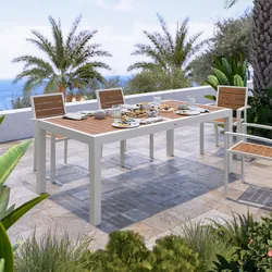 Tavolo allungabile 200/300x100 cm in alluminio bianco con top effetto legno caramello - Carioca Wood