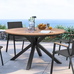 Tavolo rotondo 120 cm in alluminio antracite con top effetto legno miele - Carioca Wood