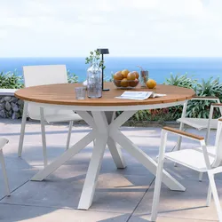 Tavolo rotondo 120 cm in alluminio bianco con top effetto legno caramello - Carioca Wood