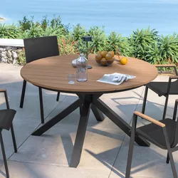 Tavolo rotondo 140 cm in alluminio antracite con top effetto legno miele - Carioca Wood