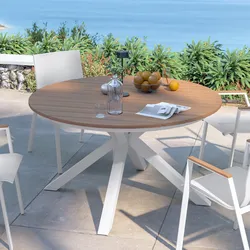 Tavolo rotondo 140 cm in alluminio bianco con top effetto legno miele - Carioca Wood