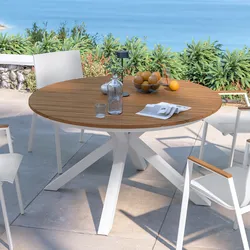 Tavolo rotondo 140 cm in alluminio bianco con top effetto legno caramello - Carioca Wood