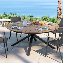 Tavolo rotondo 180 cm in alluminio antracite con top effetto legno miele - Carioca Wood