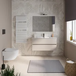 Mobile bagno sospeso 100 cm cashmere con 2 cassetti e lavabo con specchio - Cuki