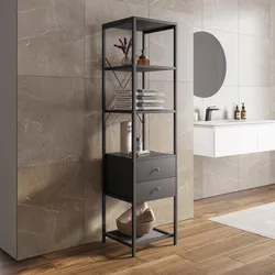 Colonna bagno 40x160h cm in acciaio con ripiani e 2 cassetti nero e antracite - Sheryl