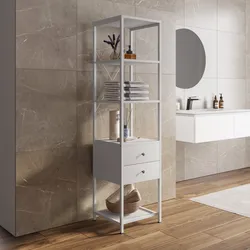 Colonna bagno 40x160h cm in acciaio con ripiani e 2 cassetti bianco - Sheryl