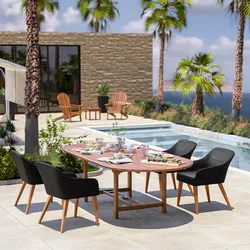 Set pranzo tavolo allungabile 180/240x120 cm e 4 poltrone in polyrattan nero e legno teak -  Habanero