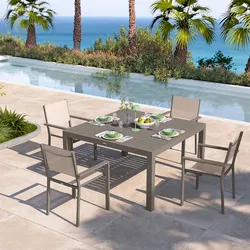 Set pranzo tortora con tavolo 136x136 cm e 4 sedie con braccioli textilene e alluminio - Carioca