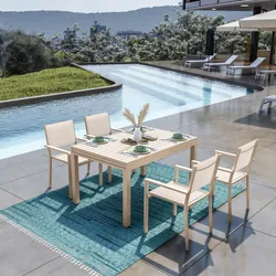 Set pranzo vaniglia con tavolo 135/270x90 cm e 4 sedie con braccioli textilene e alluminio - Carioca