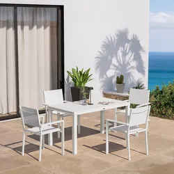 Set pranzo bianco con tavolo 140/210x77 cm e 4 sedie con braccioli textilene e alluminio - Carioca