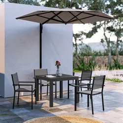 Set pranzo antracite con tavolo 90/180x90 cm e 4 sedie con braccioli textilene e alluminio - Carioca