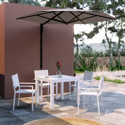 Set pranzo bianco con tavolo 90/180x90 cm e 4 sedie con braccioli textilene e alluminio - Carioca
