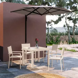 Set pranzo vaniglia con tavolo 90/180x90 cm e 4 sedie con braccioli textilene e alluminio - Carioca