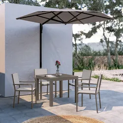 Set pranzo tortora con tavolo 90/180x90 cm e 4 sedie con braccioli textilene e alluminio - Carioca