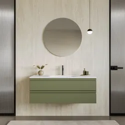 Mobile bagno sospeso 120x50 cm 2 cassetti verde nordico con lavabo e specchio - Edgard