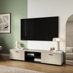 Mobile porta tv 180x37h cm cashmere e nero con 2 ante a ribalta e vano a giorno - Deona