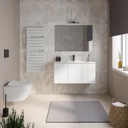 Mobile bagno sospeso con tre ante 100 cm bianco opaco con lavabo e specchio - Cuki