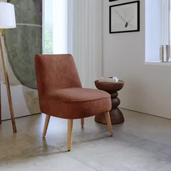 Poltrona in bouclé terracotta con gambe in legno - Dirla