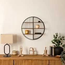 Libreria sospesa rotonda 56 cm in acciaio nero con specchio