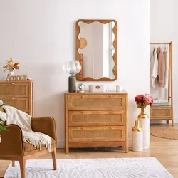 Cassettiera 90x85h cm in legno naturale e paglia di Vienna con 3 cassetti - Toronto
