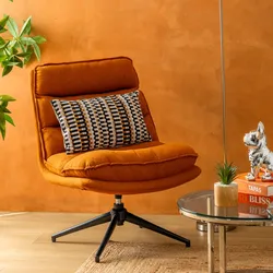 Poltrona girevole in tessuto terracotta trapuntato e struttura in acciaio nero - Vikos