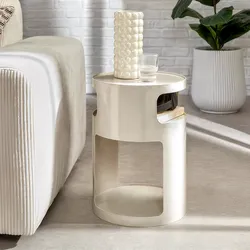 Tavolino rotondo 33 cm in acciaio beige lucido - Soprano