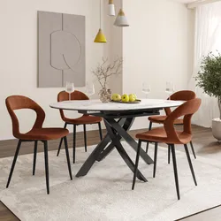 Set 4 sedie in tessuto ruggine con gambe in metallo nero - Rira