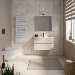 Mobile bagno sospeso 90 cm cashmere con 2 cassetti e lavabo con specchio - Cuki