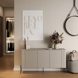 Madia 150x80h cm cashmere cannettato 3 ante e gambe in metallo nero con angoli stondati - Niclas