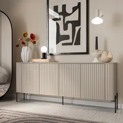 Madia 190x80h cm cashmere cannettato 4 ante e gambe in metallo nero con angoli stondati - Niclas