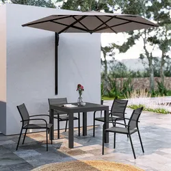 Set pranzo antracite con tavolo 90/180x90 cm e 4 sedie con braccioli tondi textilene e alluminio - Carioca