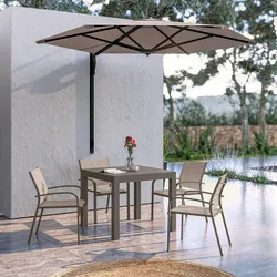 Set pranzo tortora con tavolo 90/180x90 cm e 4 sedie con braccioli tondi textilene e alluminio - Carioca