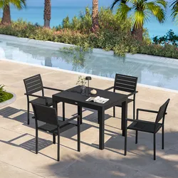 Set pranzo antracite con tavolo 105/210x75 cm e 4 sedie con braccioli in alluminio a doghe - Carioca