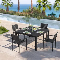 Set pranzo antracite con tavolo 136x136 cm e 4 sedie con braccioli in alluminio a doghe - Carioca