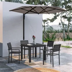 Set pranzo antracite con tavolo 90/180x90 cm e 4 sedie con braccioli in alluminio a doghe - Carioca