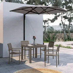 Set pranzo tortora con tavolo 90/180x90 cm e 4 sedie con braccioli in alluminio a doghe - Carioca