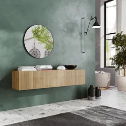 Consolle sospesa 138x28h cm cannettato cadiz con anta reversibile - Clary