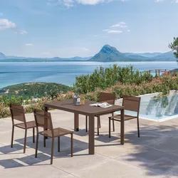 Set pranzo tavolo 100/150x150 cm e 4 sedie in textilene e alluminio marrone - Carioca