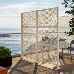 Separé doppio da giardino in acciaio vaniglia 200x30x180h cm con disegno onda giapponese - Callen